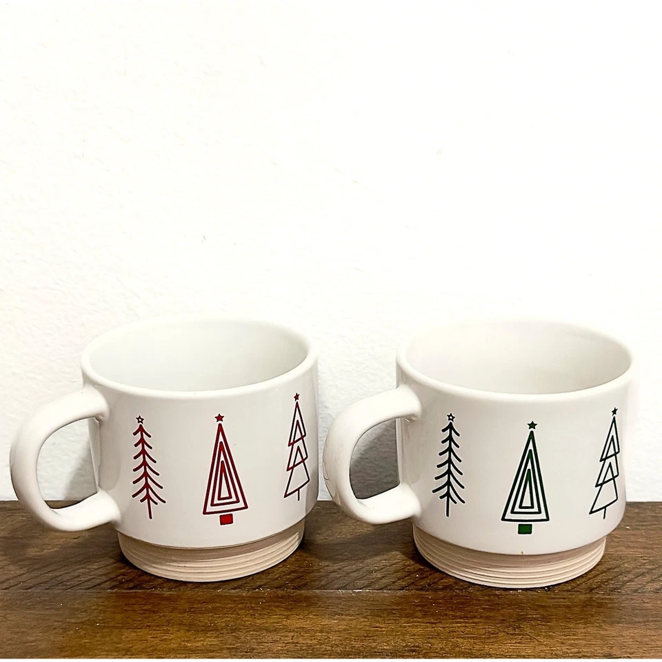 NUEVO SIN ETIQUETAS: Thirstystone - Tazas apilables de árboles de Navidad de gres marfil (10 fl. oz) Foto 4 de 4