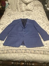 Oak Hill Men's Blazer 2XL 50r/52r Two-Button Double Vented Blue Plaid Jacket