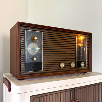 1968 Zenith The Cameron Z476W AM/FM Solid-State Clock Radio, Wood Cabinet