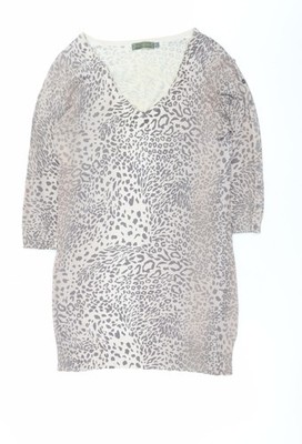 Neuwertiger Samt Damen Beige Leopard V-Ausschnitt Strick Pullover Gr. 12