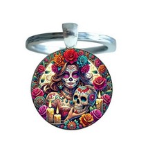 Porte-clés, bijou de sac santa muerte calavera tête de mort et fleurs, Mexique.