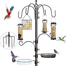 YINGYM 6-Hook Bird Feeding Station Kit, Wild Bird Feeder Stand Pole, Multi-Feede