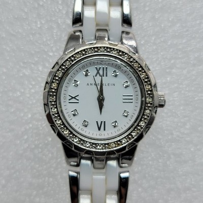 Anne Klein Women Watch 29mm Y121E Silver Tone White Ceramic Band 6.25'' , Runs *