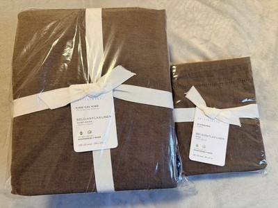Pottery Barn Belgian Flax Linen Duvet Cover King/Cal King Cafe Noir & 1 Sham