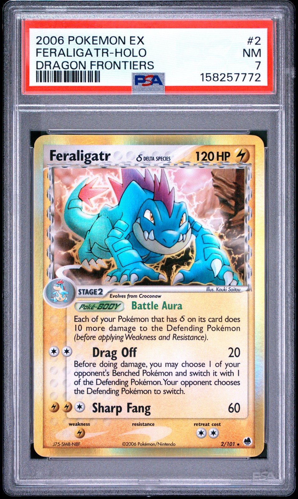 2006 POKEMON EX DRAGON FRONTIERS #2 FERALIGATR-HOLO PSA 7