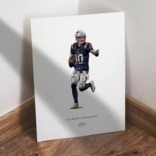 Drake Maye Poster New England Patriots Football 8x10 Illustration Art Print