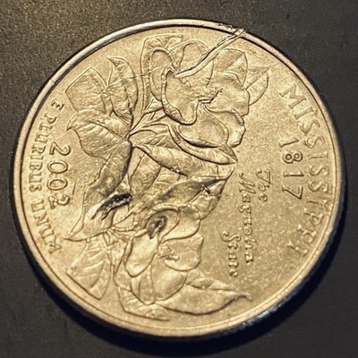 2002-D Mississippi State Quarter Error Coin Reverse Die Break Rim