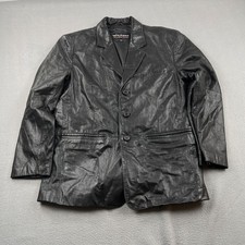 Vintage Wilsons Leather Blazer Mens L Black 90s Y2K Leather Sport Coat Jacket