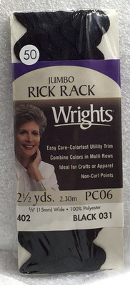 Wrights Jumbo Rick Rack Black 5/8'' x 2.5 Yards 402 Black 031