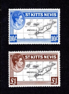 ST KITTS NEVIS 1938 sg77e 77f SUPERB MNH TOP VALUES 10/ & £1 CAT £50 (2026)