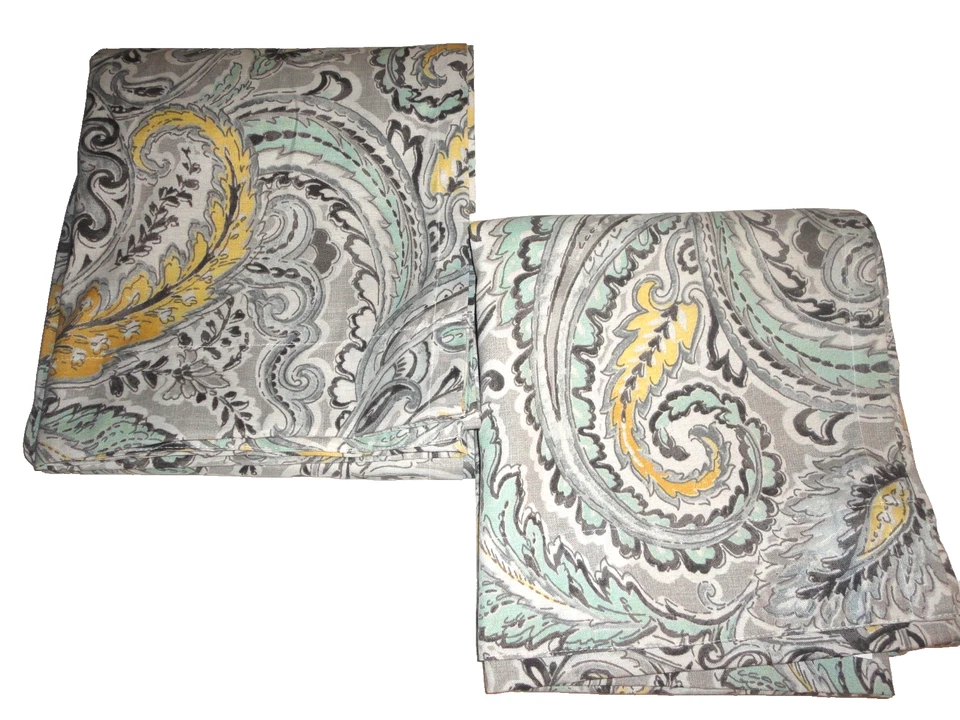 ENVOGUE GRAY BLACK MINT YELLOW PAISLEY (2) CURTAINS PANELS 50X82 - Image 2 of 4