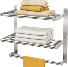 Towel Shelf for Bathroom Wall Mounted, 3-Tier Hotel Style Towel Rack with Tow...