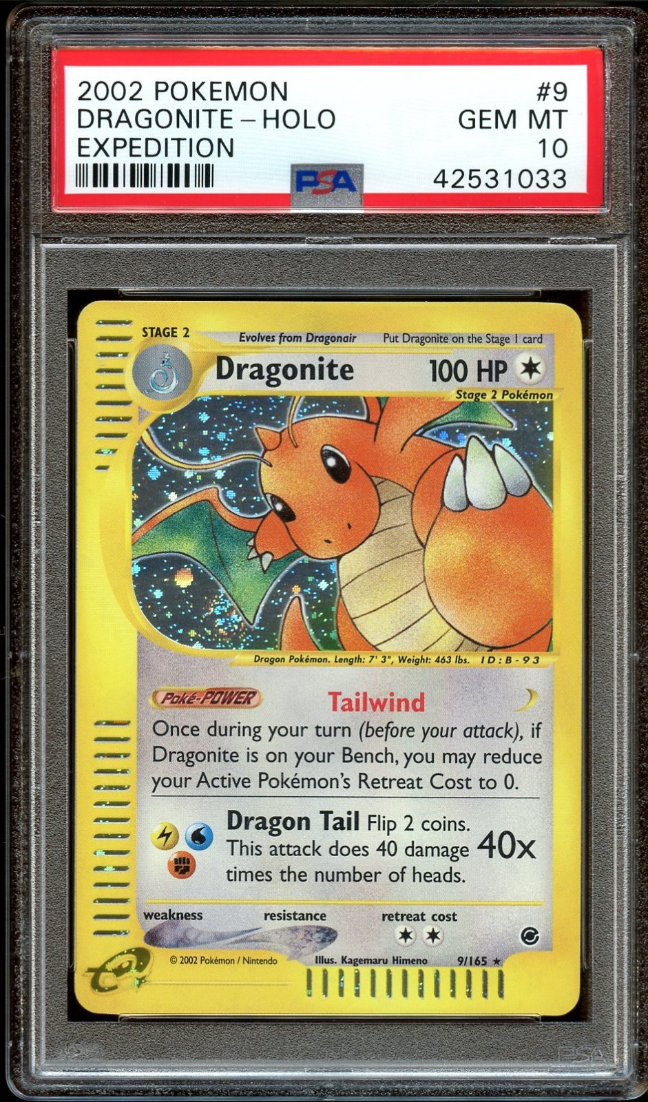 PSA 10 GEM MINT Dragonite 9/165 HOLO SWIRL Expedition Base Set Pokemon Card