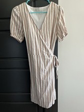 Impeccable Pig Beige Striped Linen Blend Midi Dress