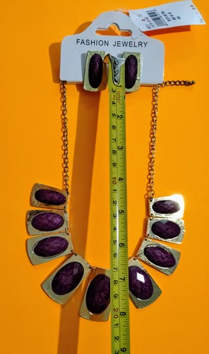 Modeschmuck Statement Halskette Ohrring Set Goldfarben Retro Modern Braut Gif - Bild 7 von 19