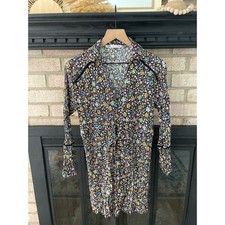 Zara Floral Shirt Dress Small Crepe Long Sleeve Spring Mini Cottagecore