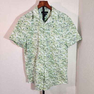 Marc Anthony Men s M (tagged L) Hawaiian Aloha Shirt Green Tropical Slim Fit