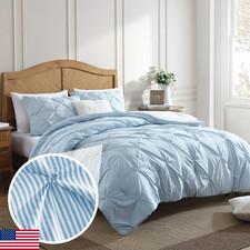Swift Home Twin/Twin XL Pinstripe Chambray Blue Comforter Set - Pintuck