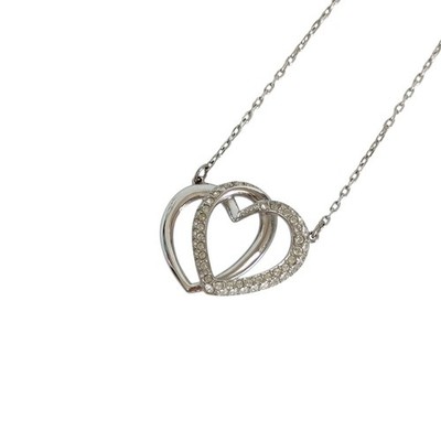 SWAROVSKI Dear Double Heart Chain Pendant Necklace, Silver Color Women USED