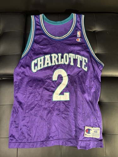 VTG NBA Champion Basketball Jersey Purple Charlotte Hornets Larry Johnson Sz 48