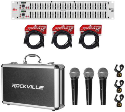 DBX 231S Dual 31 Band Graphic Equalizer Pro Audio Rack Mount EQ+Mics+Cables+Case