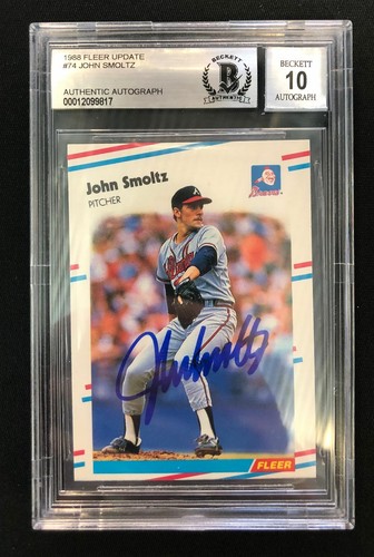 JOHN SMOLTZ SIGNIERT 1988 FLEER UPDATE ROOKIE KARTE BAS AUTO GRADE PERFEKT 10 - Bild 1 von 2