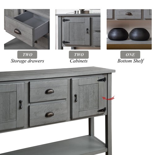 Console Table Retro Entryway Table with 2 Drawers and Doors with Storage Shelf - Picture 3 of 28