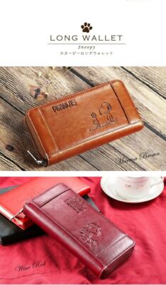 Peanuts Snoopy Zip Around Long Wallet Brown/ Red Synthetic Leather