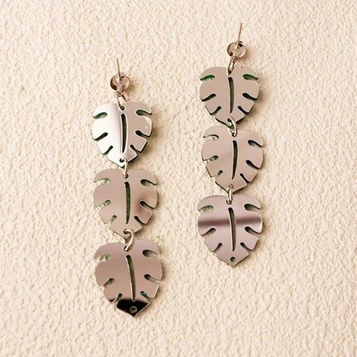 Grün Acryl Monstera Blatt Boho tropisch Palme Wedel Ohrhänger NEU - Bild 4 von 6