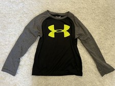 Under Armour Boys Baseball Shirt Top Long Sleeve Sz 4 Grey Gray Black