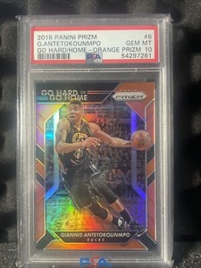 2016 Giannis Antetokounmpo Panini Prizm Orange Go Hard Or Go Home 19/49 PSA 10