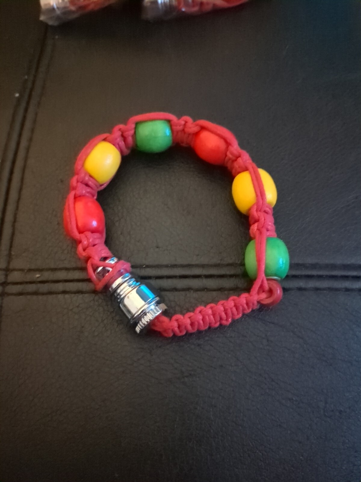 Stealth Smoking Pipe Bracelet in Metal Wood or Rope with Rasta Colors Green Yellow Red-image