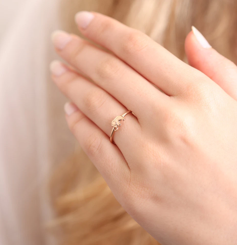 Anillo de plata 925 chapado en oro anillo de elefante anillo hecho a mano anillos de compromiso regalo Foto 2 de 4