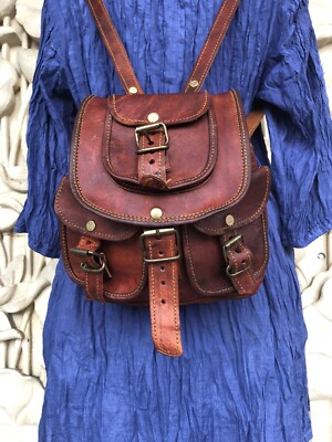 Women's Genuine Vintage Soft Leather Backpack Brown Rucksack Shoulder Purse Bag