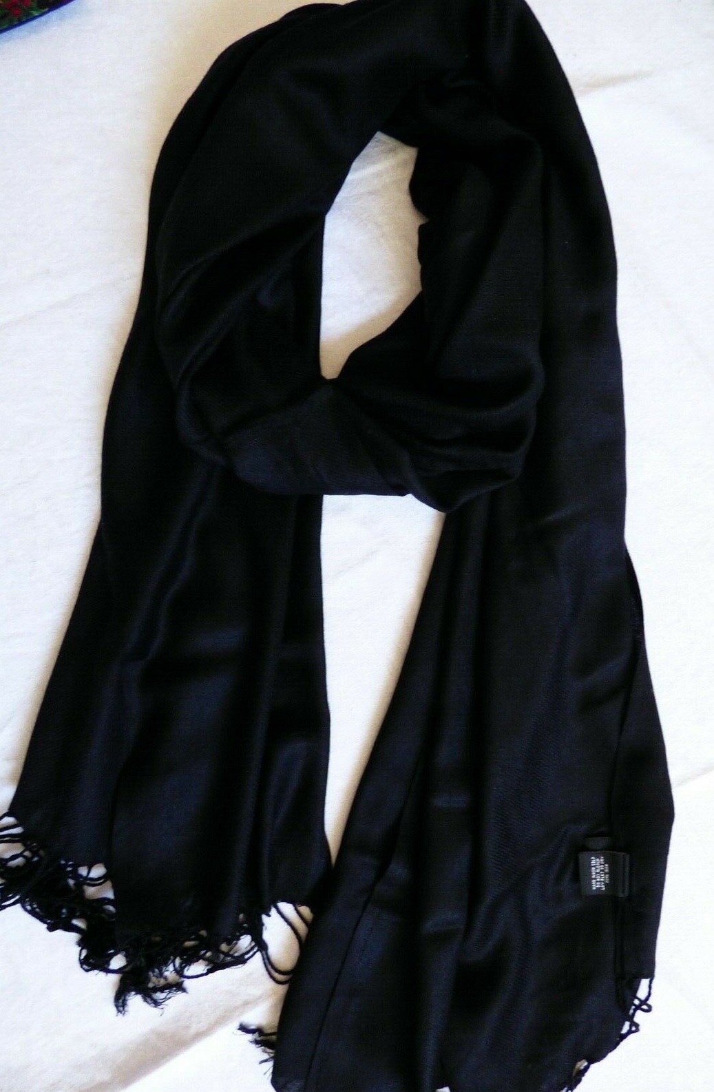 Cejon solid pattern Black fringe Scarf Shawl Wrap - image 4