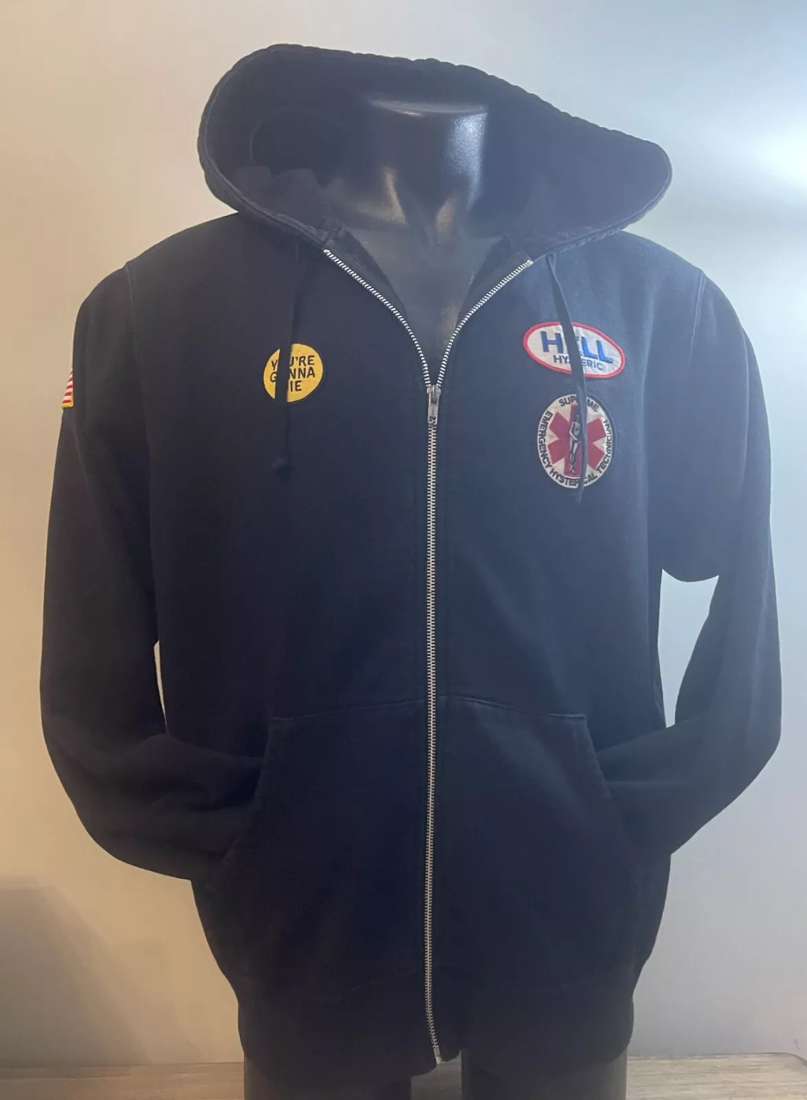 Sweat à capuche homme Supreme x Hysteric Hell, fermeture éclair intégrale FW17/noir taille XL