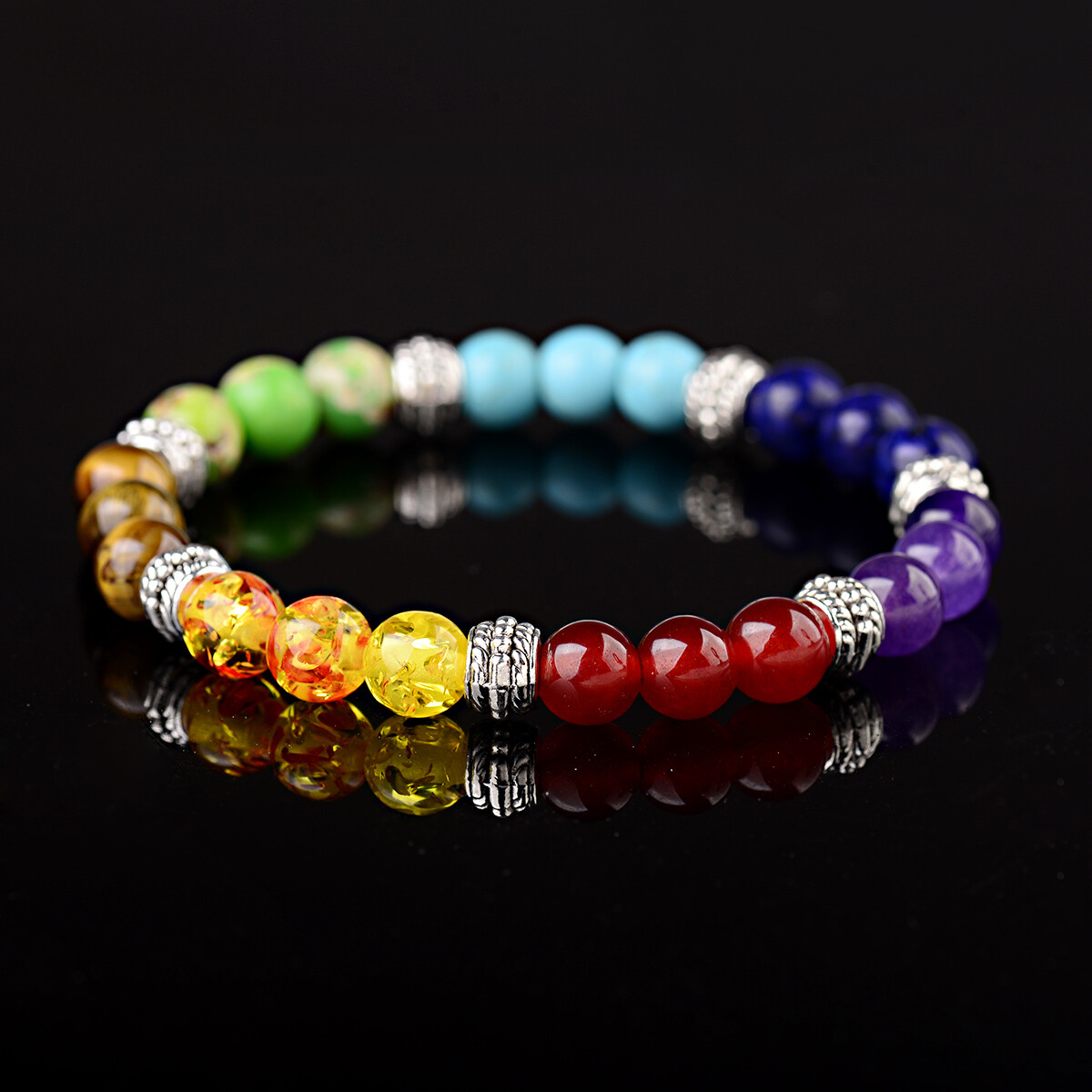 Natural Stone Round Beads Crystal 7 Chakra Bracelet For Women Men Charm Bracelet