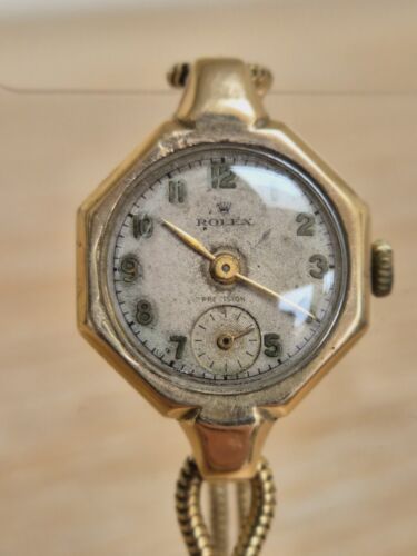 Rolex Precision 9ct Gold Cased Ladies Vintage WORKING watch - Afbeelding 1 van 16
