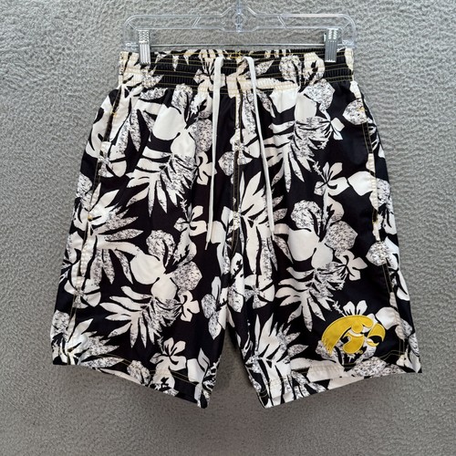 Iowa Hawkeyes Swim Trunks Mens Large Black White Tropical Floral NCAA College