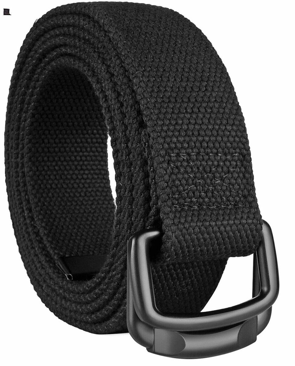 Men Big&Tall Cotton Double D Ring Buckle Canvas Black Belt