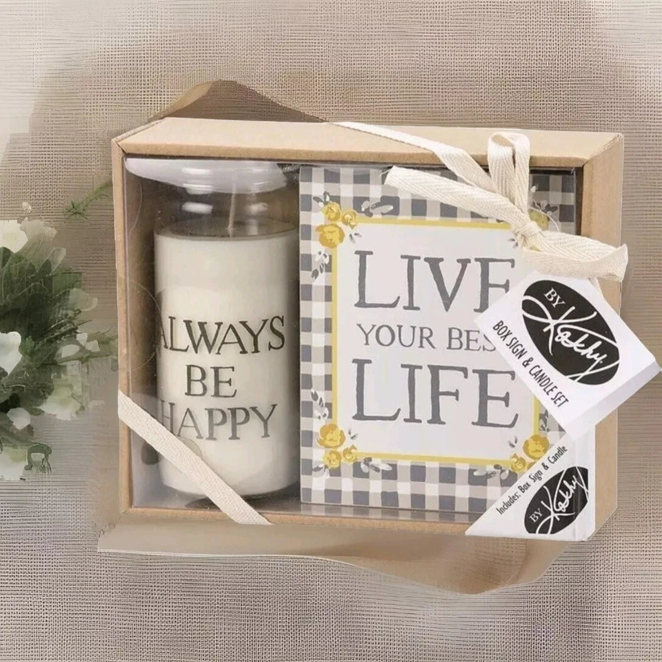 Motivational Candle & Box Sign Gift Set Lot of 3 Primitives by Kathy NEW - Image 4 of 4