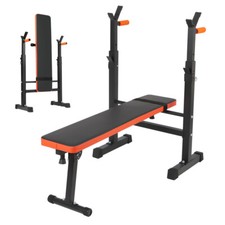 Adjustable Weight Bench Foldable Incline Decline Workout Bench w/ Barbell Rack