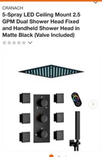 Cranach Dual Shower Head 5-Spray+Adjustable Flow Rate+Body Spray Matte Black 