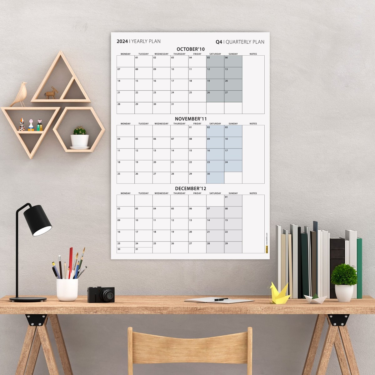 Q4 2024 Quarterly Wall Calendar, October - December 2024, MONDAY Start | eBay q4-2024-quarterly-wall-calendar-october-december-2024-monday-start-ebay