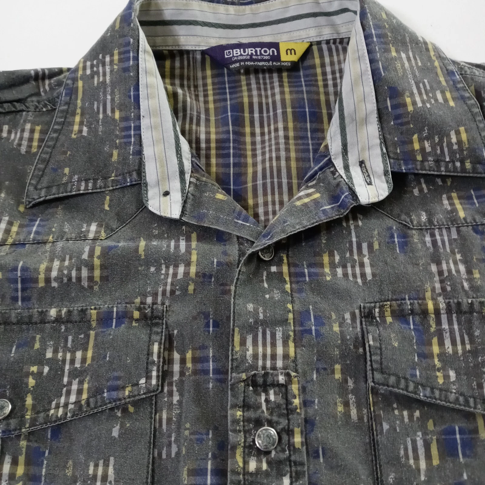 burton snowboarding plaid pearl snap button down rare shirt