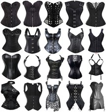 Womens Black Steampunk Gothic Waist Trainer Corset Bustier Overbust Basques Tops