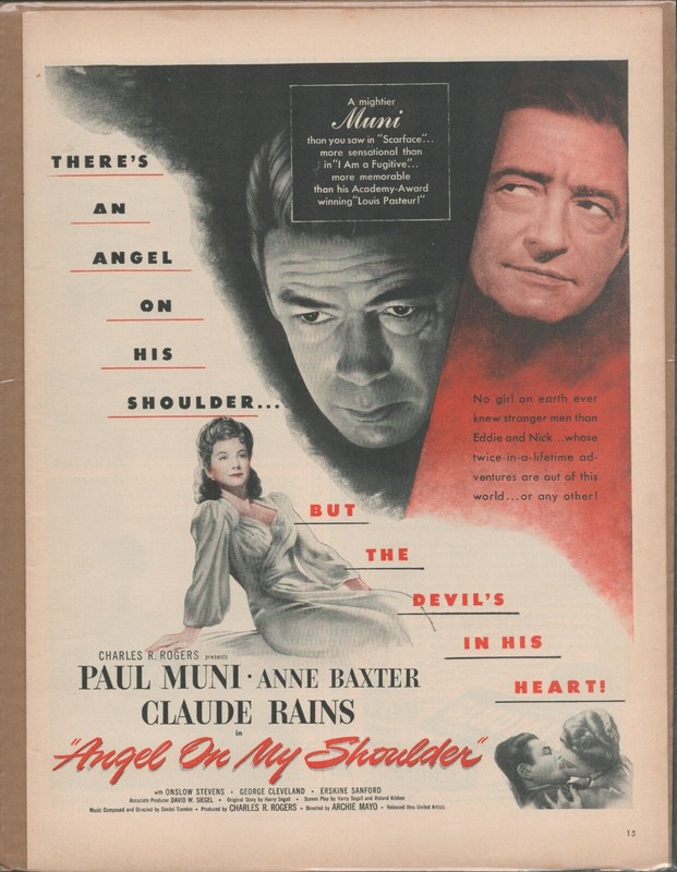 1946 ANGEL ON MY SHOULDER Paul Muni Original Vintage Movie Promo Ad
