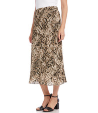 Karen Kane Bias Cut Midi Skirt Sandstone Snake Print Sz L NWT 139