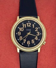 Vintage 1993 Guess Analog Men's Watch/Leather Band/Zip Soft Case 34mm