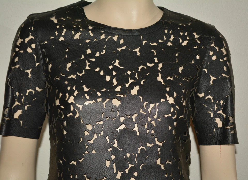 NUEVO CON ETIQUETAS BURBERRY LONDON $2,495 BLUSA CAMISA DE CUERO PARA MUJER US 2 EU 36 HECHA EN ITALIA Foto 4 de 4